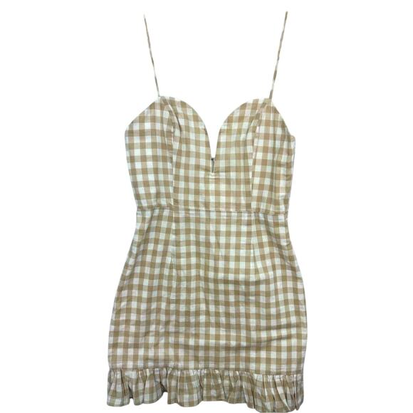Superdown Avery Sweetheart Ruffle Dress – Nude Gingham – Size Small – NWT - Picture 3 of 8